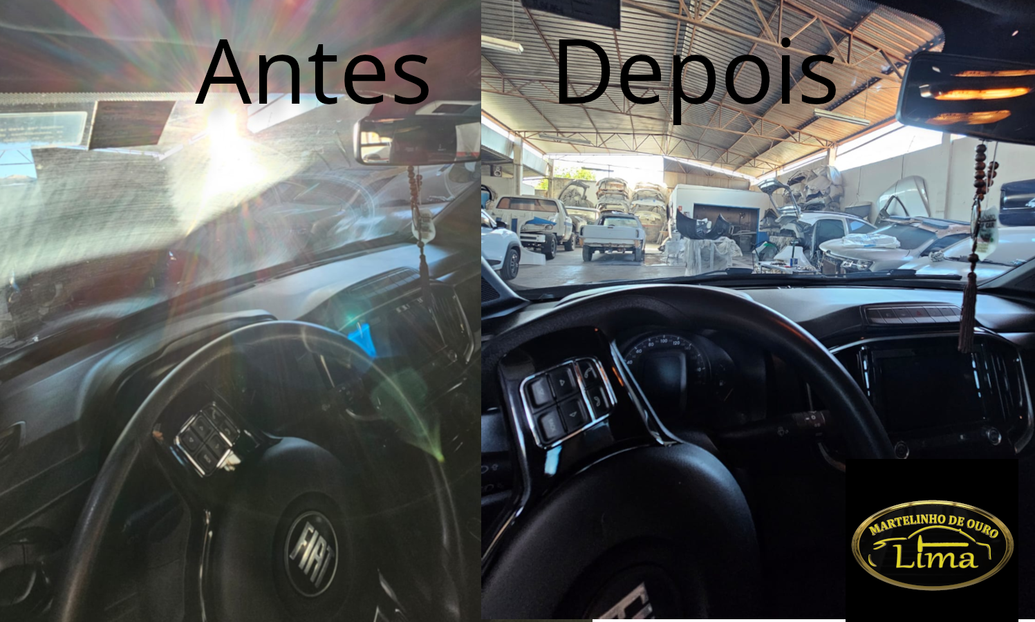 Risco no para-brisas antes e depois do polimento